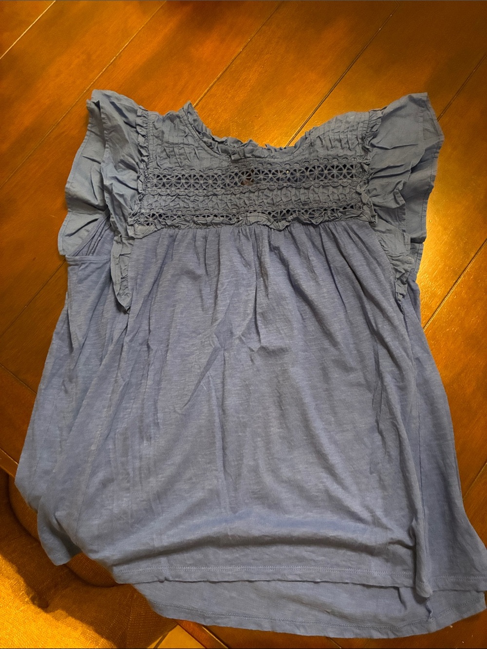 LOFT Light Blue Crochet Yoke Flutter Sleeve Camisole Top